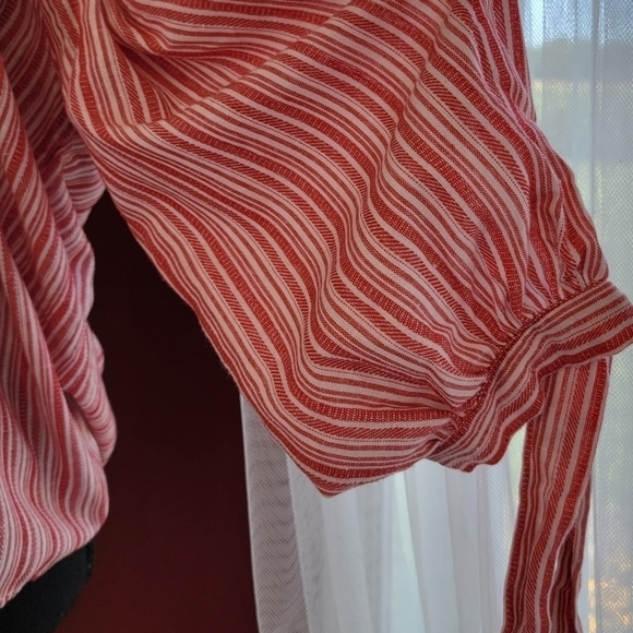 Off Shoulder Red Striped Cotton Blouse Size Medium - Picture 3 of 8